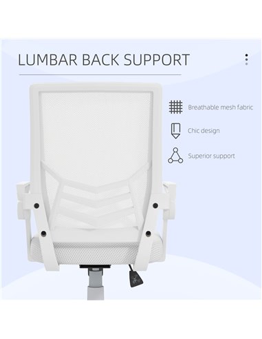 Vinsetto Mesh Office Chair, Computer Desk Chair with Flip-up Armrests, Lumbar Back Support and Swivel Wheels, White 921-547V70WT