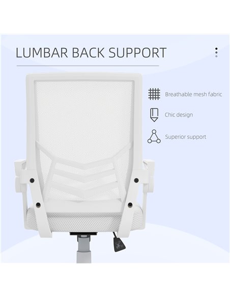 Vinsetto Mesh Office Chair, Computer Desk Chair with Flip-up Armrests, Lumbar Back Support and Swivel Wheels, White 921-547V70WT - pic 33776 | FastDaddyshop