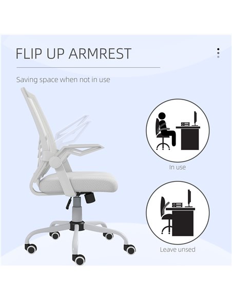 Vinsetto Mesh Office Chair, Computer Desk Chair with Flip-up Armrests, Lumbar Back Support and Swivel Wheels, White 921-547V70WT - pic 33777 | FastDaddyshop