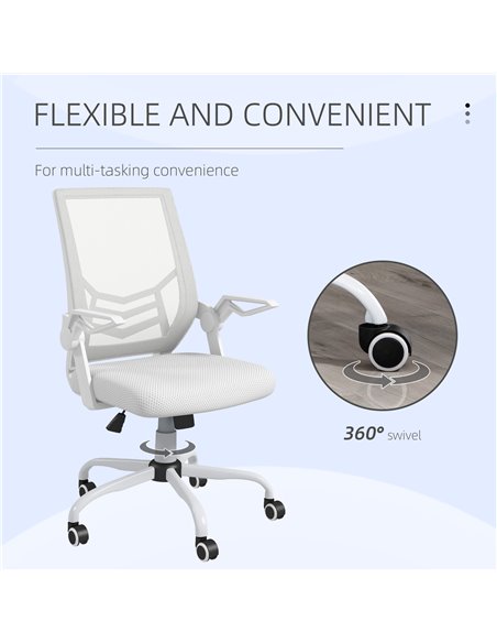 Vinsetto Mesh Office Chair, Computer Desk Chair with Flip-up Armrests, Lumbar Back Support and Swivel Wheels, White 921-547V70WT - pic 33778 | FastDaddyshop