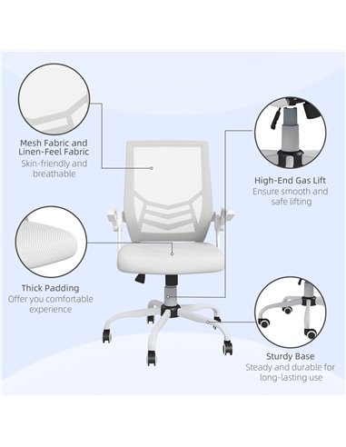 Vinsetto Mesh Office Chair, Computer Desk Chair with Flip-up Armrests, Lumbar Back Support and Swivel Wheels, White 921-547V70WT
