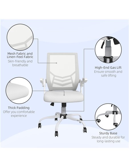 Vinsetto Mesh Office Chair, Computer Desk Chair with Flip-up Armrests, Lumbar Back Support and Swivel Wheels, White 921-547V70WT - pic 33779 | FastDaddyshop