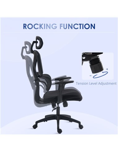 Vinsetto Mesh Office Chair, Height Adjustable Desk Chair with Lumbar Support, Swivel Wheels and Adjustable Headrest, Black 921-5