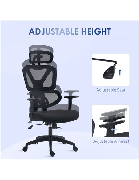 Vinsetto Mesh Office Chair, Height Adjustable Desk Chair with Lumbar Support, Swivel Wheels and Adjustable Headrest, Black 921-5 - pic 33786 | FastDaddyshop