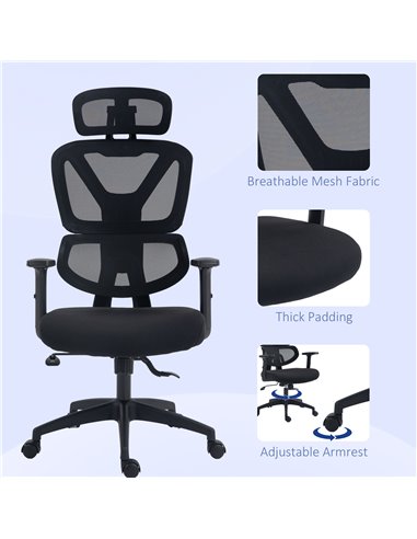 Vinsetto Mesh Office Chair, Height Adjustable Desk Chair with Lumbar Support, Swivel Wheels and Adjustable Headrest, Black 921-5