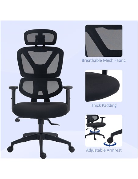 Vinsetto Mesh Office Chair, Height Adjustable Desk Chair with Lumbar Support, Swivel Wheels and Adjustable Headrest, Black 921-5 - pic 33787 | FastDaddyshop