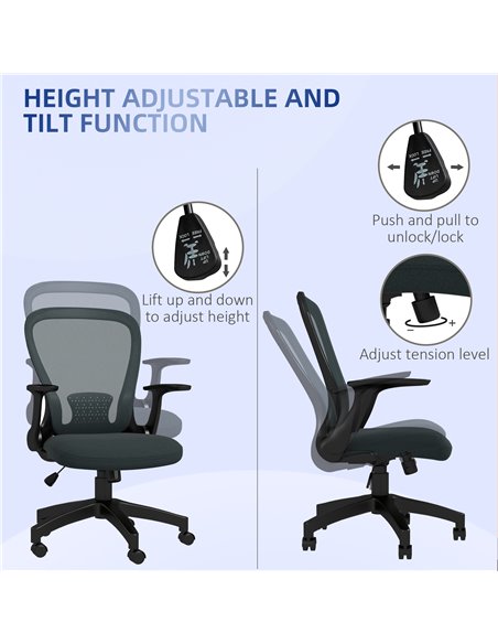 Vinsetto Ergonomic Office Chair, Mesh Desk Chair with Flip-up Armrest, Lumbar Back Support, Swivel Wheels, Grey 921-694V70CG - pic 33792 | FastDaddyshop