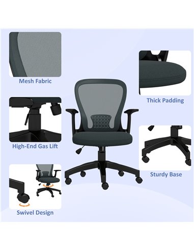 Vinsetto Ergonomic Office Chair, Mesh Desk Chair with Flip-up Armrest, Lumbar Back Support, Swivel Wheels, Grey 921-694V70CG