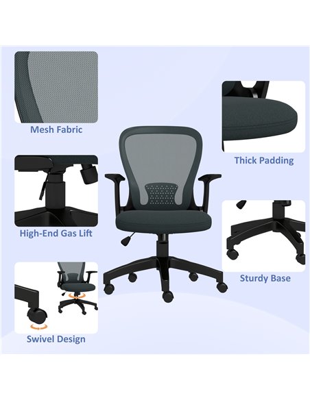 Vinsetto Ergonomic Office Chair, Mesh Desk Chair with Flip-up Armrest, Lumbar Back Support, Swivel Wheels, Grey 921-694V70CG - pic 33795 | FastDaddyshop