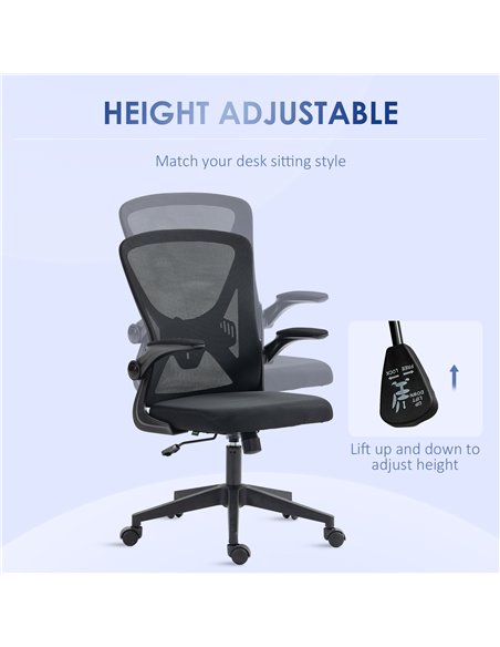 Vinsetto Mesh Office Chair with Flip-up Armrests, Ergonomic Computer Desk Chair with Lumbar Support and Swivel Wheels, Black 921 - pic 33819 | FastDaddyshop