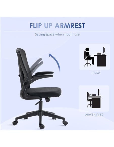 Vinsetto Mesh Office Chair with Flip-up Armrests, Ergonomic Computer Desk Chair with Lumbar Support and Swivel Wheels, Black 921 - pic 33821 | FastDaddyshop