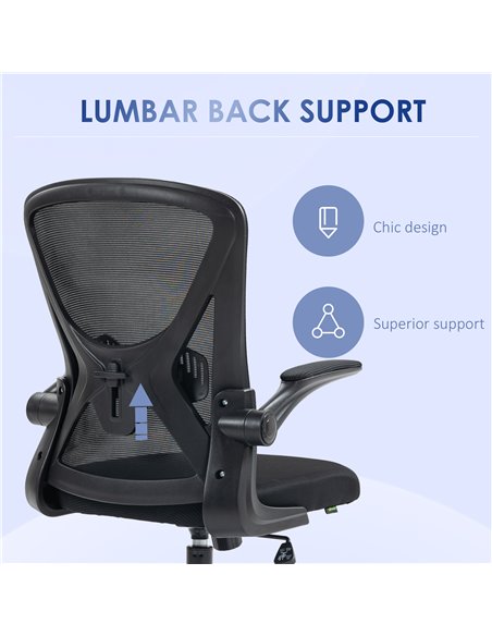 Vinsetto Mesh Office Chair with Flip-up Armrests, Ergonomic Computer Desk Chair with Lumbar Support and Swivel Wheels, Black 921 - pic 33822 | FastDaddyshop
