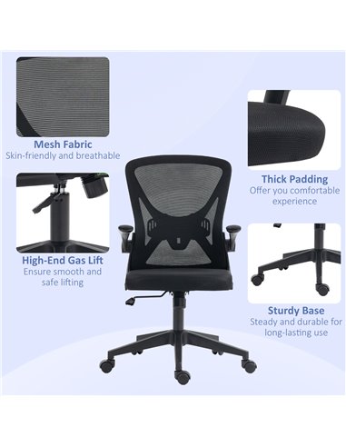 Vinsetto Mesh Office Chair with Flip-up Armrests, Ergonomic Computer Desk Chair with Lumbar Support and Swivel Wheels, Black 921