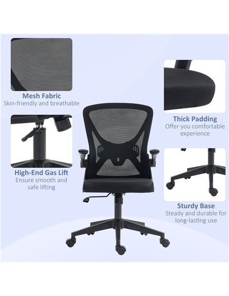 Vinsetto Mesh Office Chair with Flip-up Armrests, Ergonomic Computer Desk Chair with Lumbar Support and Swivel Wheels, Black 921 - pic 33824 | FastDaddyshop