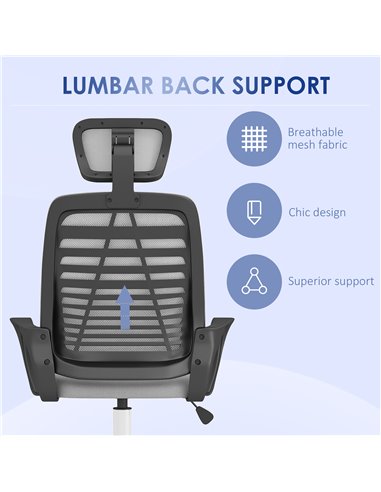 Vinsetto Ergonomic Office Chair, Mesh Desk Chair with Rotatable Headrest, Lumbar Back Support, Armrest, Grey 921-692V70GY