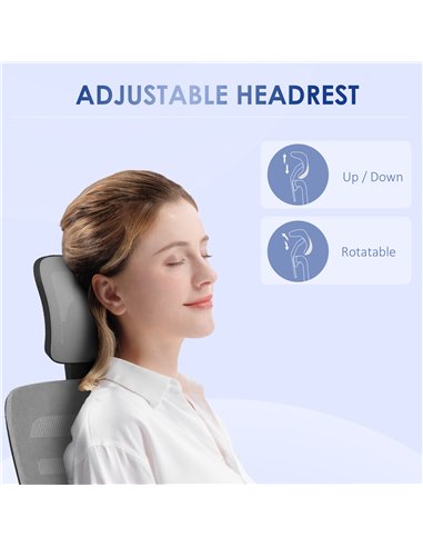 Vinsetto Ergonomic Office Chair, Mesh Desk Chair with Rotatable Headrest, Lumbar Back Support, Armrest, Grey 921-692V70GY