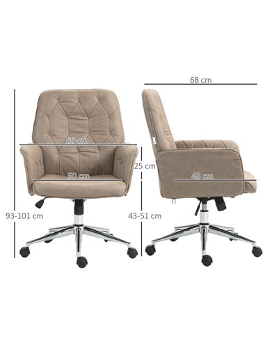Vinsetto Microfibre Computer Chair with Armrest, Modern Swivel Chair with Adjustable Height, Khaki 921-103V71KK