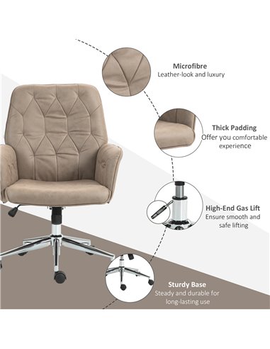 Vinsetto Microfibre Computer Chair with Armrest, Modern Swivel Chair with Adjustable Height, Khaki 921-103V71KK