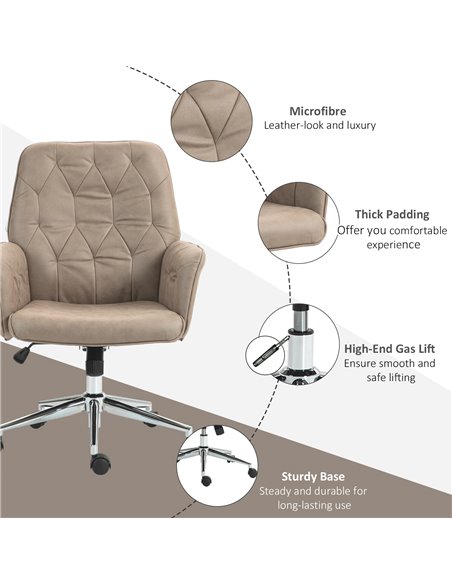 Vinsetto Microfibre Computer Chair with Armrest, Modern Swivel Chair with Adjustable Height, Khaki 921-103V71KK - pic 33894 | FastDaddyshop
