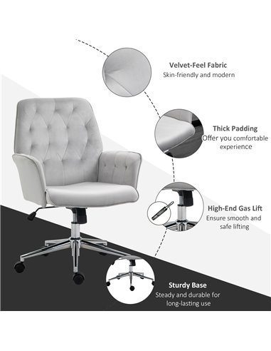 Vinsetto Linen Computer Chair with Armrest, Modern Swivel Chair with Adjustable Height, Light Grey 921-103V72GY