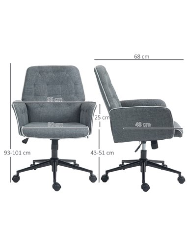 HOMCOM Linen Computer Chair with Armrest, Modern Swivel Chair with Adjustable Height, Dark Grey 921-103V70CG