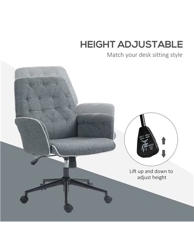 HOMCOM Linen Computer Chair with Armrest, Modern Swivel Chair with Adjustable Height, Dark Grey 921-103V70CG