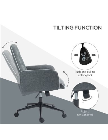HOMCOM Linen Computer Chair with Armrest, Modern Swivel Chair with Adjustable Height, Dark Grey 921-103V70CG
