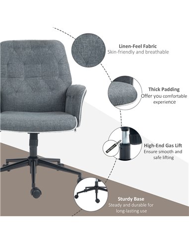 HOMCOM Linen Computer Chair with Armrest, Modern Swivel Chair with Adjustable Height, Dark Grey 921-103V70CG