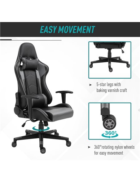 Vinsetto High Back Racing Gaming Chair Reclining 360° Swivel Rocking Height Adjustable with Pillow and Build-in Lumbar Home Blac - pic 33928 | FastDaddyshop
