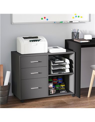 HOMCOM Freestanding Printer Stand Unit with 3 Drawers, Grey 924-013GY