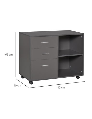 HOMCOM Freestanding Printer Stand Unit with 3 Drawers, Grey 924-013GY