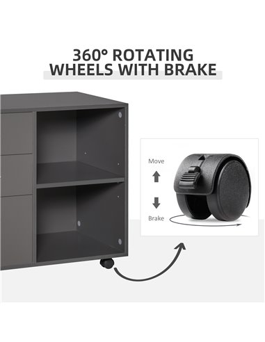 HOMCOM Freestanding Printer Stand Unit Office Desk Side Mobile Storage w/ Wheels 3 Drawers, 2 Open Shelves Modern Style 80L x 40