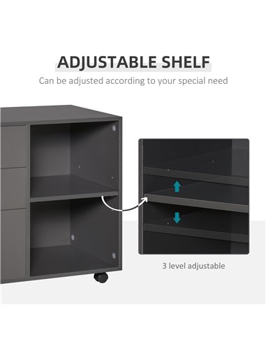 HOMCOM Freestanding Printer Stand Unit Office Desk Side Mobile Storage w/ Wheels 3 Drawers, 2 Open Shelves Modern Style 80L x 40