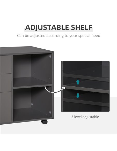 HOMCOM Freestanding Printer Stand Unit Office Desk Side Mobile Storage w/ Wheels 3 Drawers, 2 Open Shelves Modern Style 80L x 40 - pic 33947 | FastDaddyshop