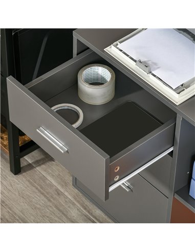HOMCOM Freestanding Printer Stand Unit Office Desk Side Mobile Storage w/ Wheels 3 Drawers, 2 Open Shelves Modern Style 80L x 40
