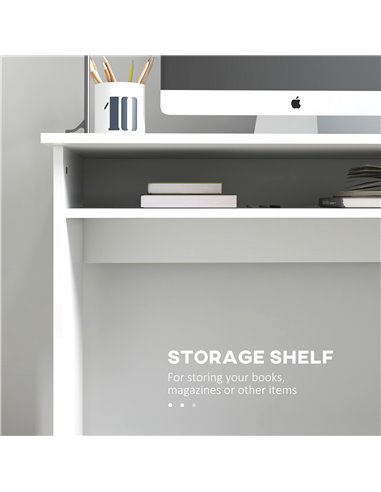 HOMCOM 90 x 50cm Computer Table, Modern Home Office Desk, Small Writing Desk with Storage Shelf, High Gloss White 836-046V01WT