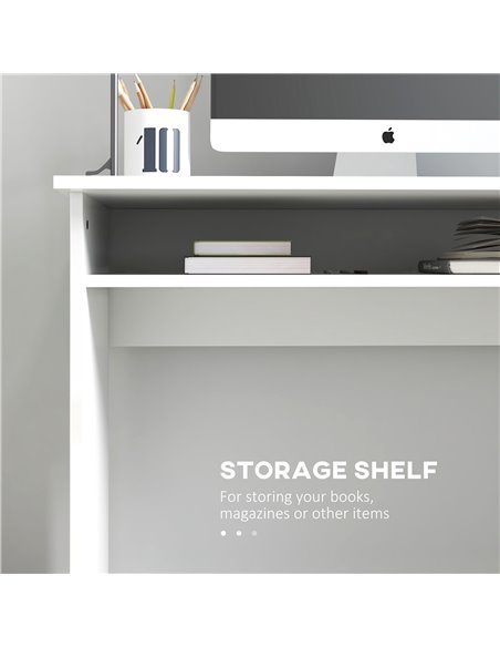 HOMCOM 90 x 50cm Computer Table, Modern Home Office Desk, Small Writing Desk with Storage Shelf, High Gloss White 836-046V01WT - pic 33954 | FastDaddyshop