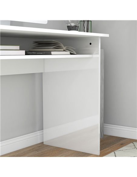 HOMCOM 90 x 50cm Computer Table, Modern Home Office Desk, Small Writing Desk with Storage Shelf, High Gloss White 836-046V01WT - pic 33957 | FastDaddyshop