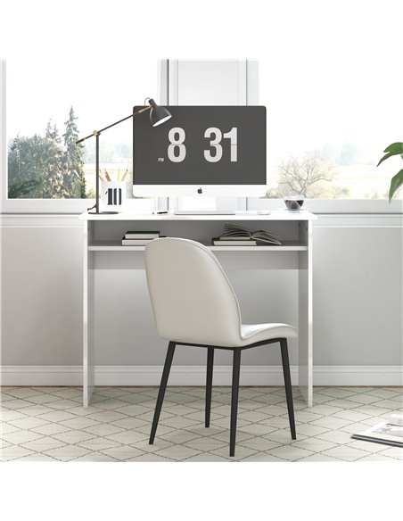 HOMCOM 90 x 50cm Computer Table, Modern Home Office Desk, Small Writing Desk with Storage Shelf, High Gloss White 836-046V01WT - pic 33958 | FastDaddyshop