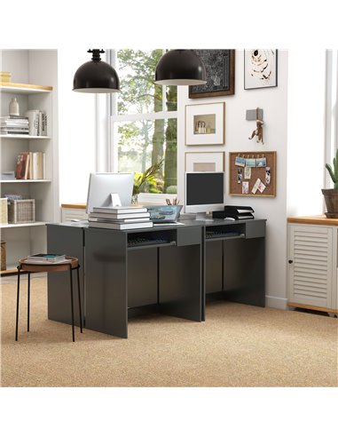 HOMCOM Compact Computer Desk with Keyboard Tray and Drawer, Grey 836-410V00GY