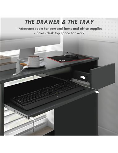 HOMCOM Compact Computer Desk with Keyboard Tray and Drawer, Study Desk, Writing Desk for Home Office, Grey 836-410V00GY