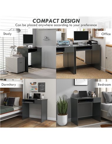 HOMCOM Compact Computer Desk with Keyboard Tray and Drawer, Study Desk, Writing Desk for Home Office, Grey 836-410V00GY
