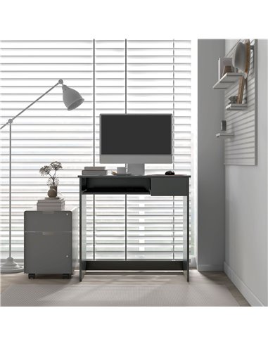 HOMCOM Compact Computer Desk with Keyboard Tray and Drawer, Study Desk, Writing Desk for Home Office, Grey 836-410V00GY