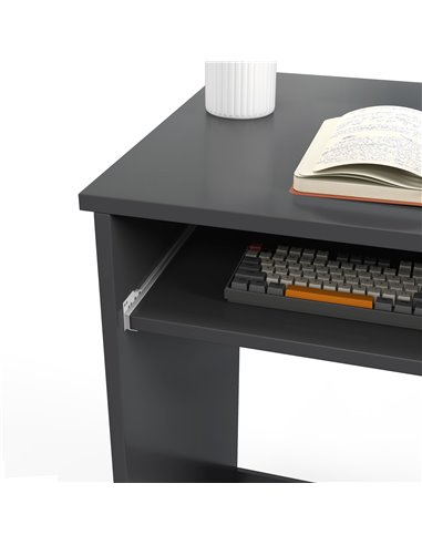HOMCOM Compact Computer Desk with Keyboard Tray and Drawer, Study Desk, Writing Desk for Home Office, Grey 836-410V00GY