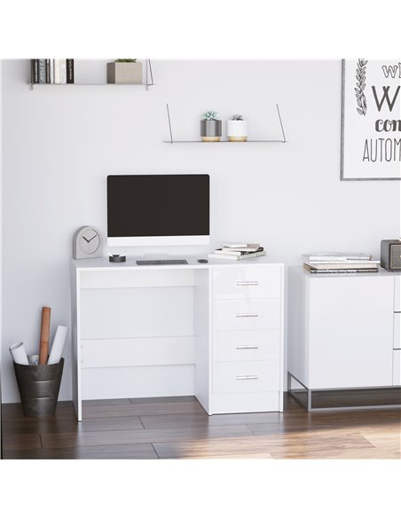 HOMCOM Computer Writing Desk with 4 Drawers, High Gloss White 02-0704 - pic 34024 | FastDaddyshop