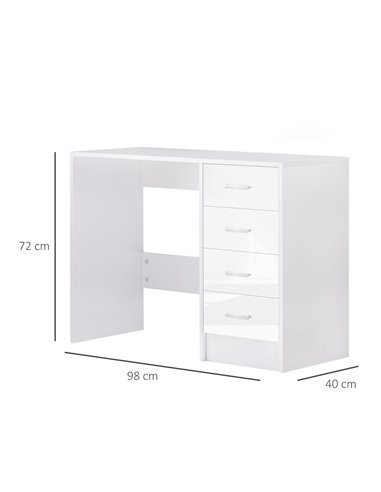 HOMCOM Computer Writing Desk with 4 Drawers, High Gloss White 02-0704