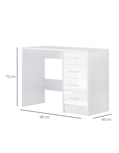 HOMCOM Computer Writing Desk with 4 Drawers, High Gloss White 02-0704 - pic 34025 | FastDaddyshop