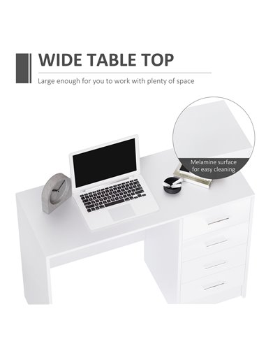 HOMCOM Computer Writing Desk with 4 Drawers, High Gloss Home Office Workstation, White 02-0704