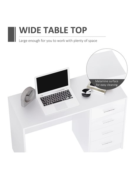 HOMCOM Computer Writing Desk with 4 Drawers, High Gloss Home Office Workstation, White 02-0704 - pic 34027 | FastDaddyshop
