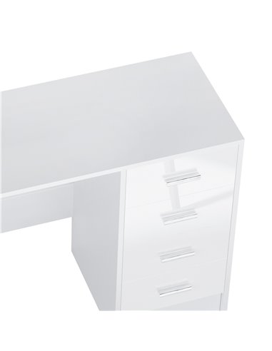 HOMCOM Computer Writing Desk with 4 Drawers, High Gloss Home Office Workstation, White 02-0704